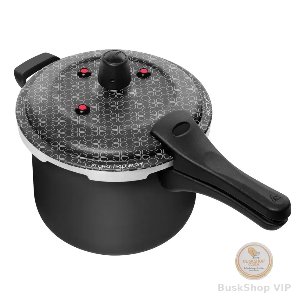 Panela de Pressão Patolux 5L Antiaderente Alumínio Preto Fecho Externo!