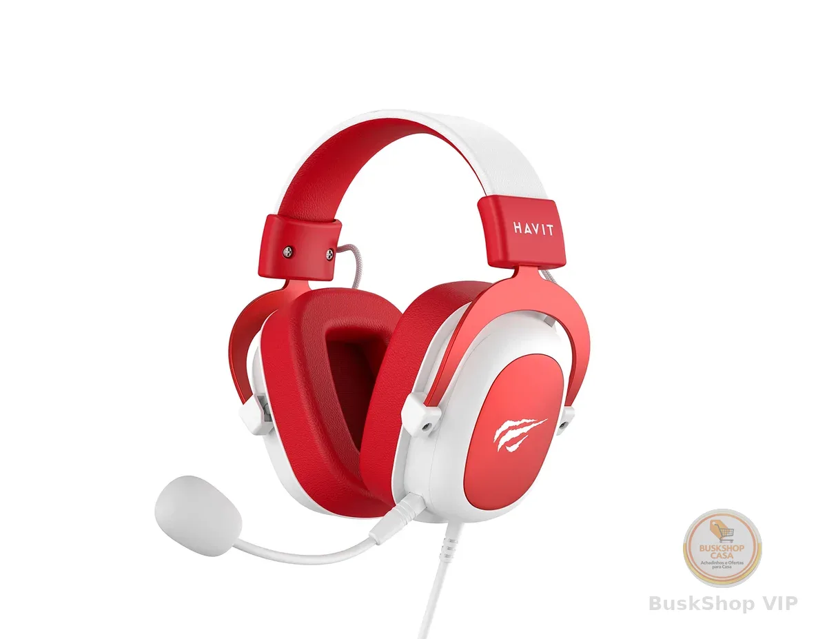 Havit Headphone Fone de Ouvido H2002d Red, Gamer, com Microfone, Falante 53mm, Plug 3, 5mm: compatível com XBOX ONE e PS4, HV-H2002d Cor Vermelho e Branco
