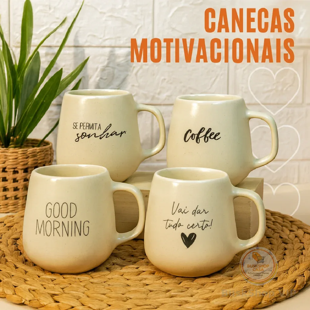 Jogo Caneca Bojuda 260ml Motivacional Porcelana Acetinada Fosca Cappuccino Café Mesa Posta Presente