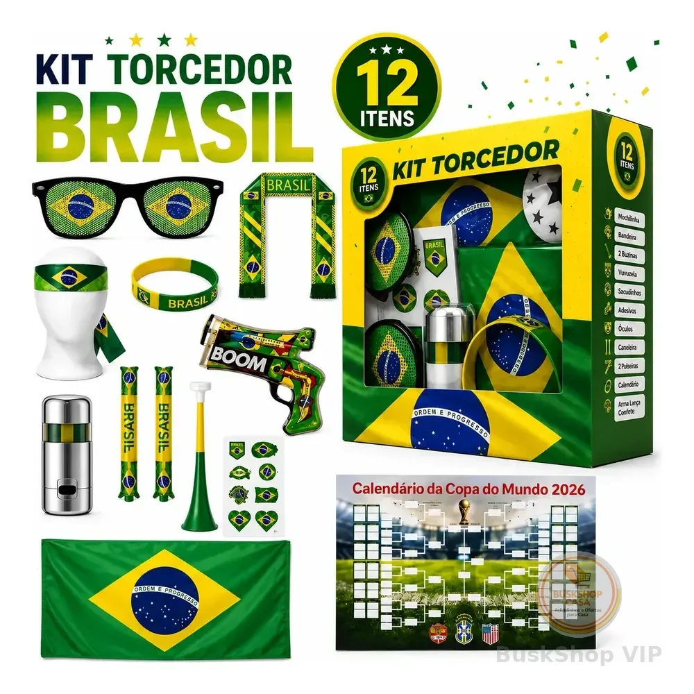 Kit Torcedor Brasil Copa Do Mundo 2026 12 Itens Completo