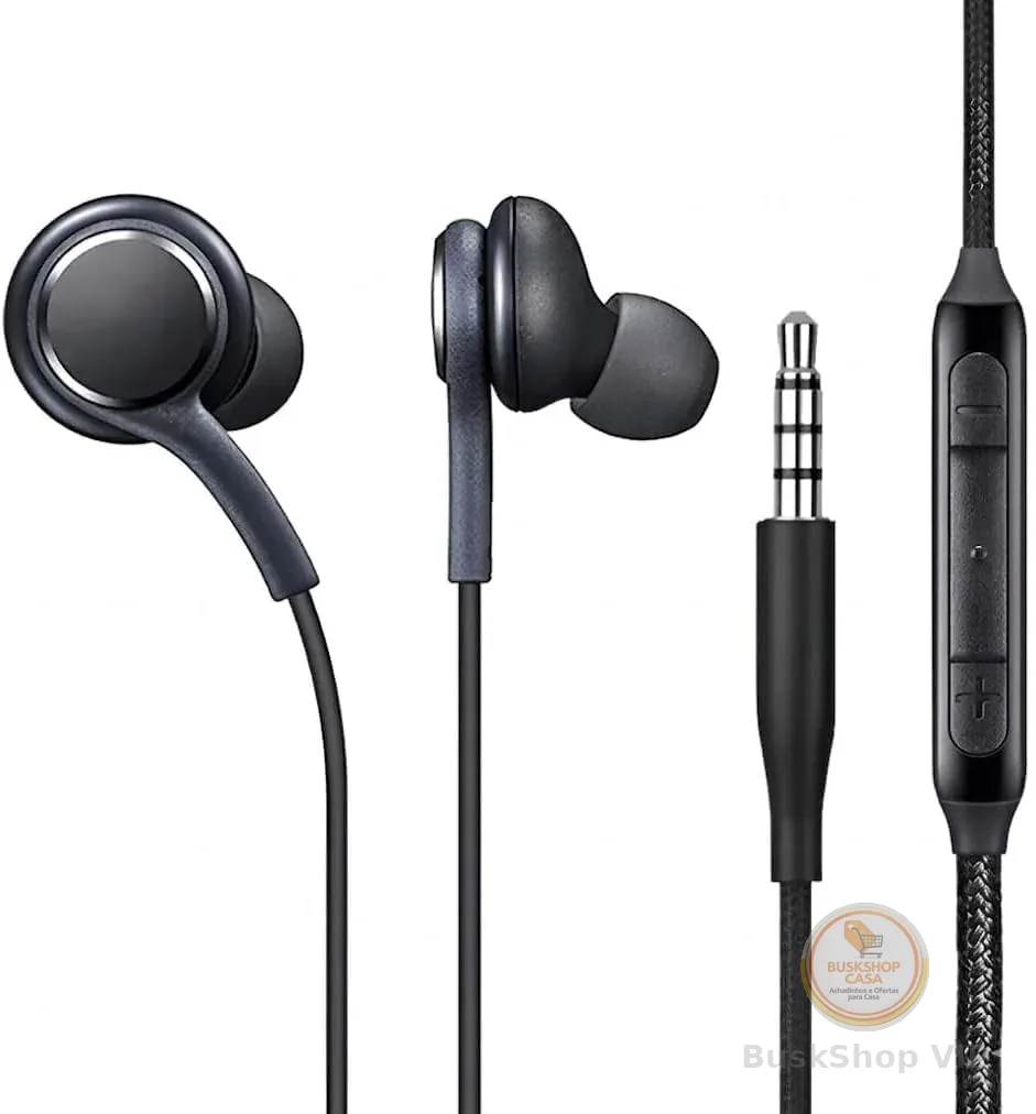 Fone de Ouvido com fio P2 3.5mm com Microfone e Controle de volume no Fio e Som Equilibrado para Celulares Tablets PCs e Notebooks