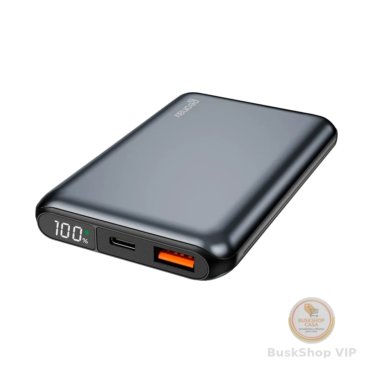 Geonav Power Bank, Carregador Portátil Universal 10.000mAh, USB-A (até 18W) + USB-C (até 20W), Compacto, Carregamento Rápido, Pass Through, Led Indicador de Bateria, PB10K20WSG, Cinza espacial