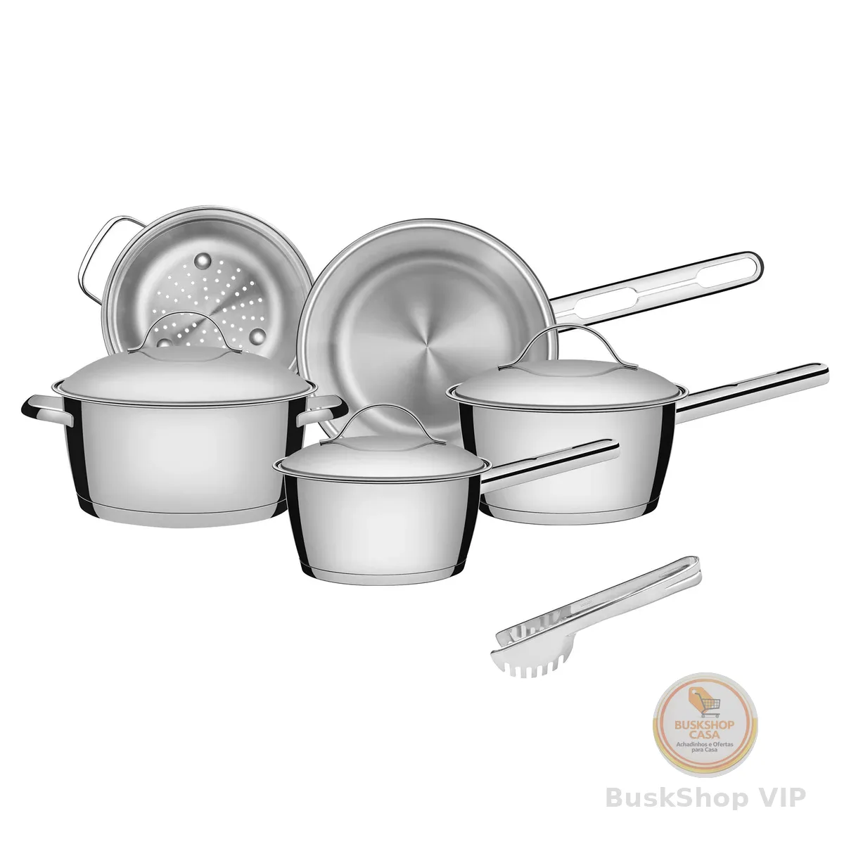 Jogo de Panelas Tramontina Aço Inox Allegra 5 Peças Fundo Triplo + Pegador de Massa