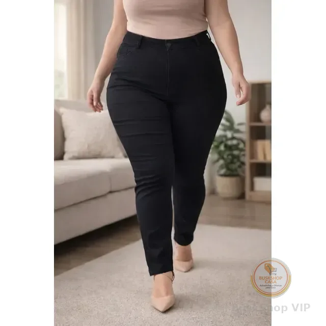 Calça Jeans Plus Size Feminina Skinny Com Lycra Cintura Alta