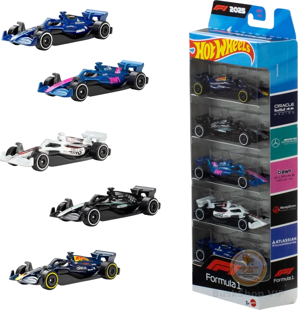 Kit Hot Wheels® com 5 veículos metálicos temáticos surtidos de 7 cm, cheios de detalhes e estilo. Perfeito para colecionar, brincar e ampliar a coleção.