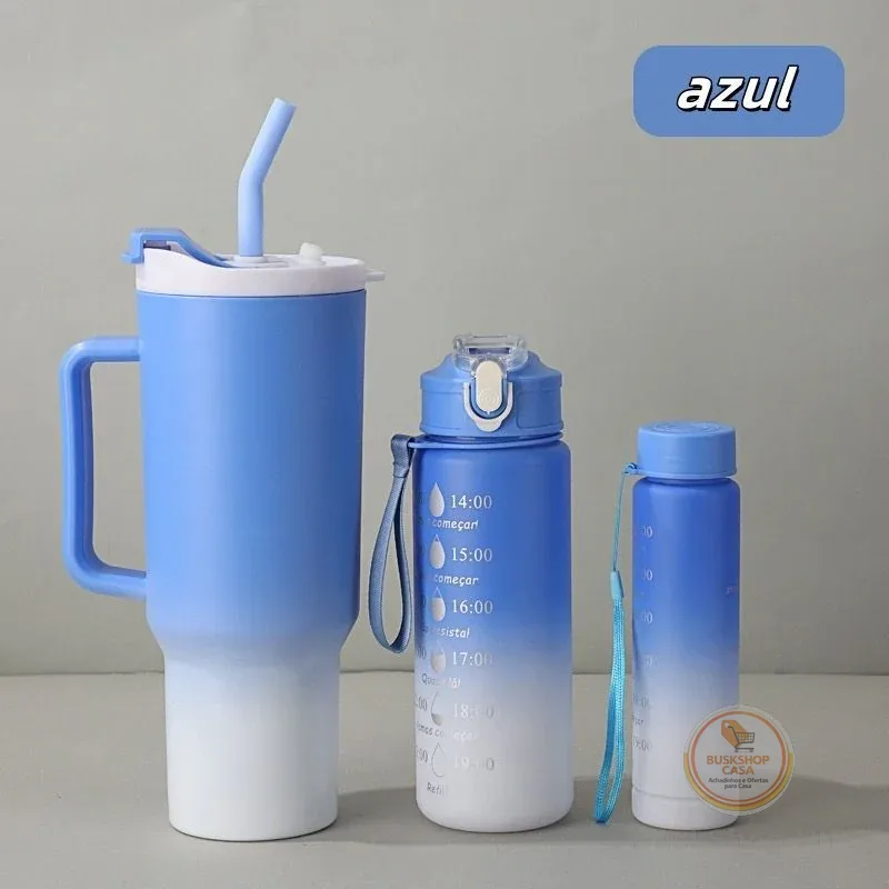 Kit 3 Garrafa Copo Agua Squeeze C/ Adesivos Lembretes beber Agua Tendencia NOVA