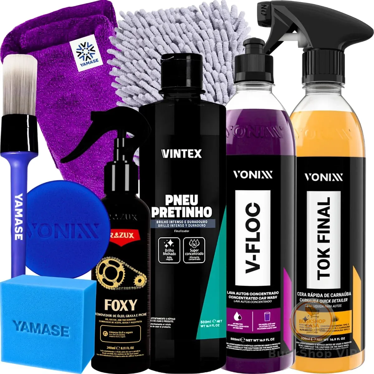 Kit Produto para Lavar Moto Cera Shampoo Desengraxante Pretinho Limpador de Corrente Vonixx