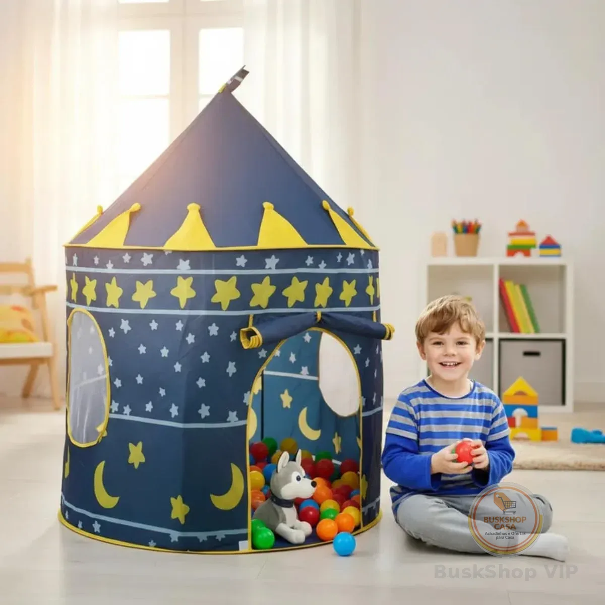 Barraca Infantil Cabana Infantil Menina E Menino Tenda Cabaninha Dobravel Castelo Das Princesas E Príncipes [ K-SELL IMPORTS ] (Azul)
