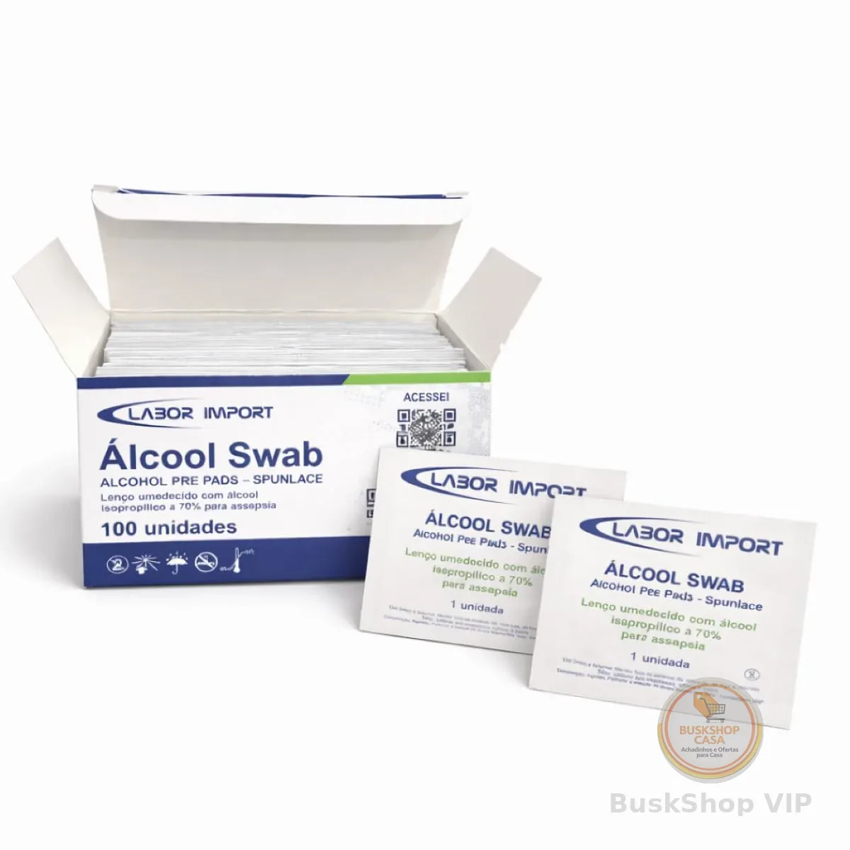 Álcool Swab 70% Lenço Umedecido Antisséptico Caixa com 100 Unidades Individuais Sachê Estéril para Assepsia da Pele Injeções Testes de Glicemia Limpeza