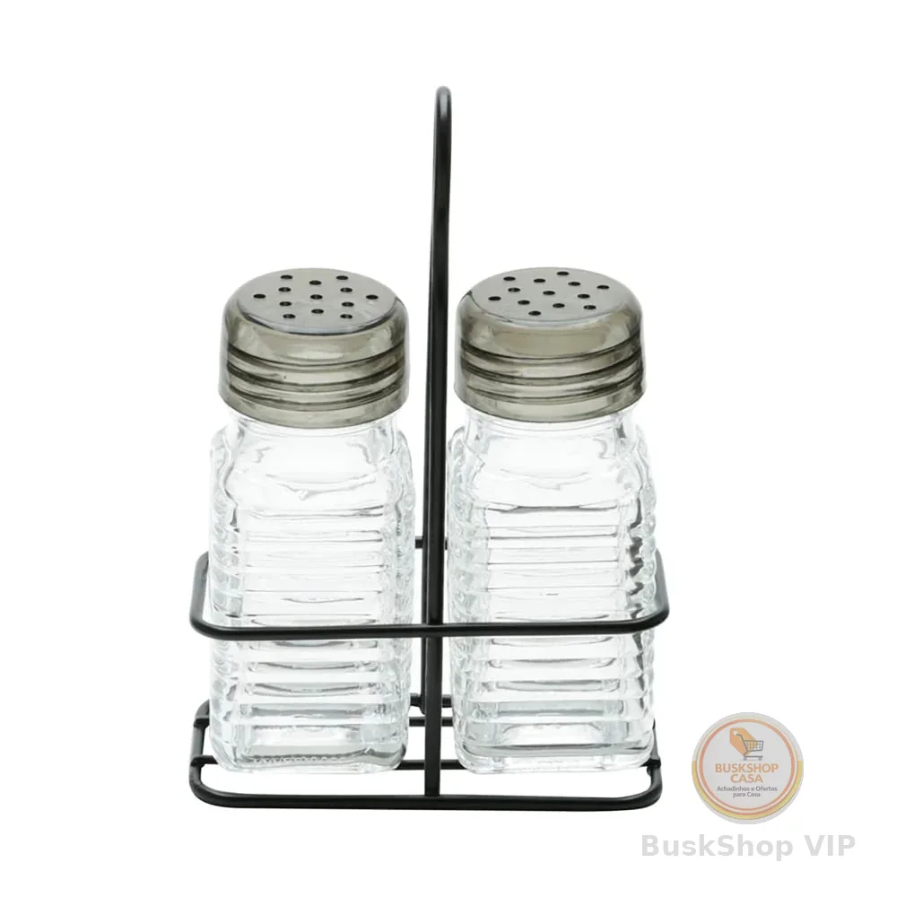 LYOR - Conjunto Saleiro e Pimenteiro de Vidro com Suporte de Metal Preto 70ml