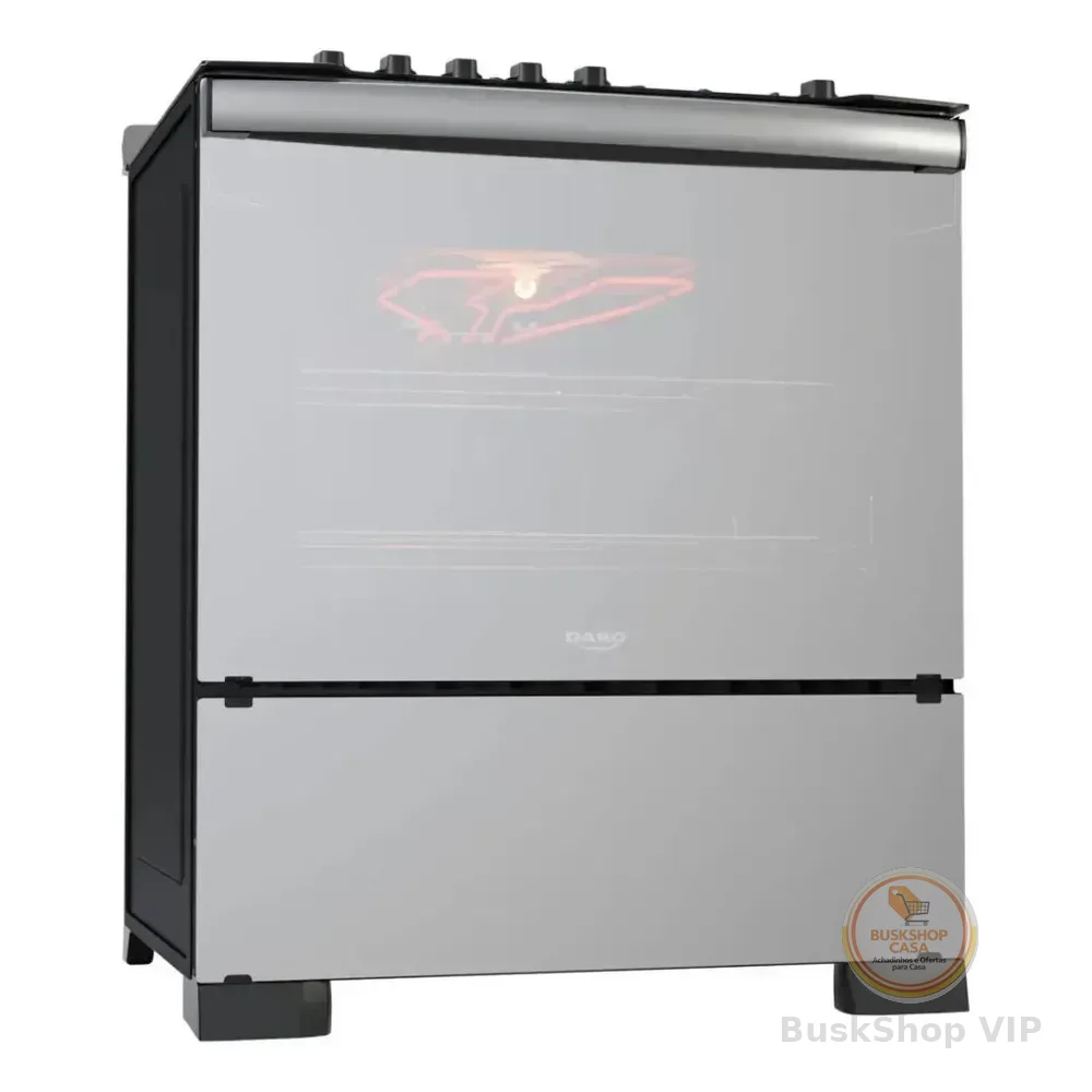 Fogão 5 Bocas Dako Diplomata Glass Style Com Frente Espelhada Mesa De Vidro E Grill Com Timer E Tripla Chama Bivolt Preto/espelhado 127/220v