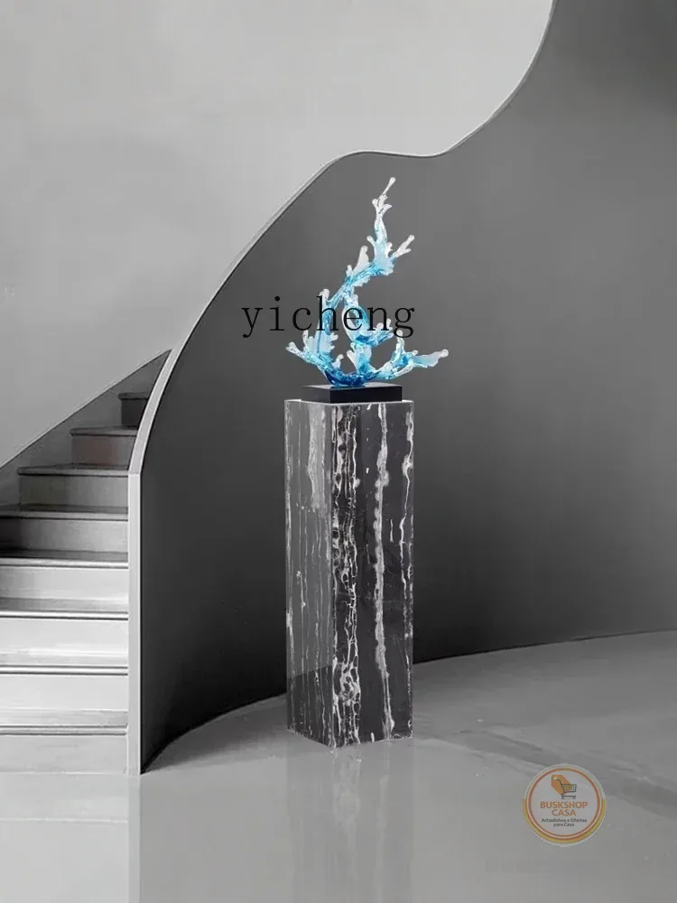 Base de mármore r5.13, pedestal de pedra quadrado, escultura de entrada, estante decorativa para sala de estar, suporte para flores, mesa lateral de sofá