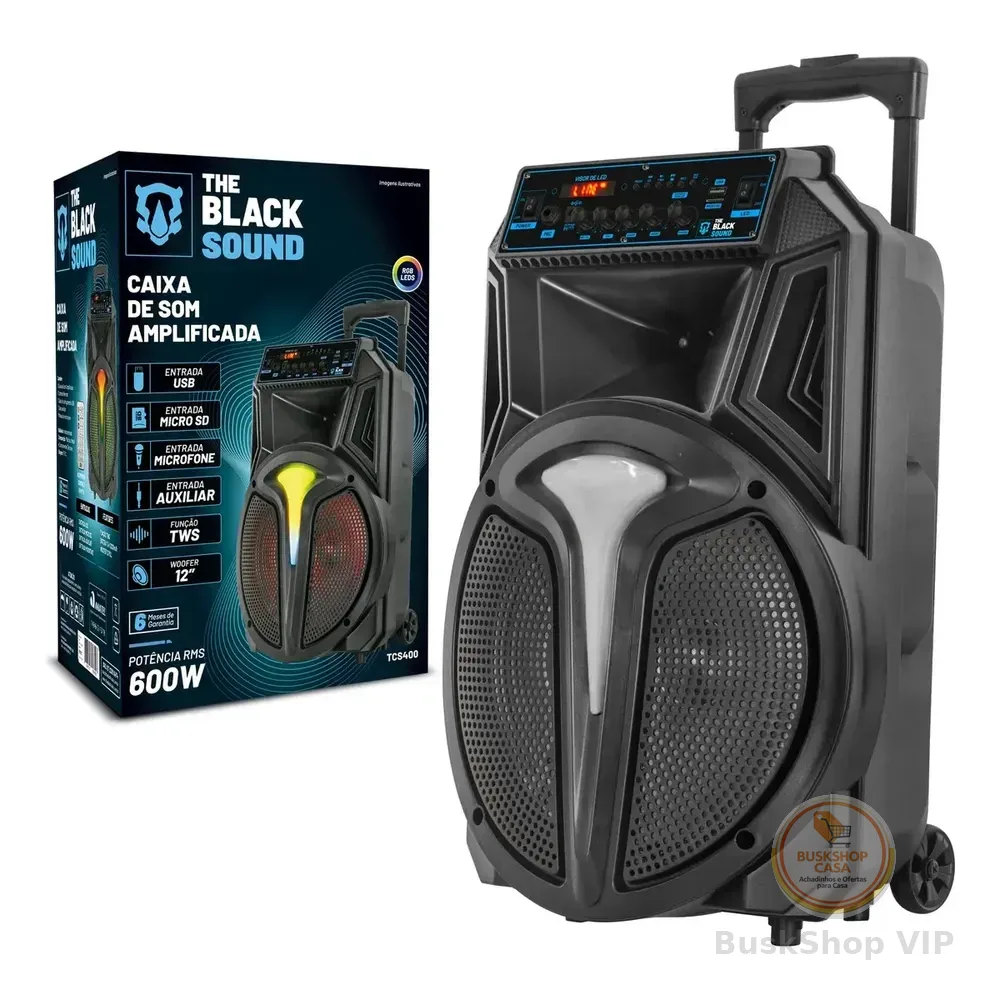 Caixa De Som Amplificada Bluetooth 600w Rms Tcs400 Cor Preto The Black Tools Com Rádio Fm Usb Pendrive Led Rgb Bivolt 127/220v
