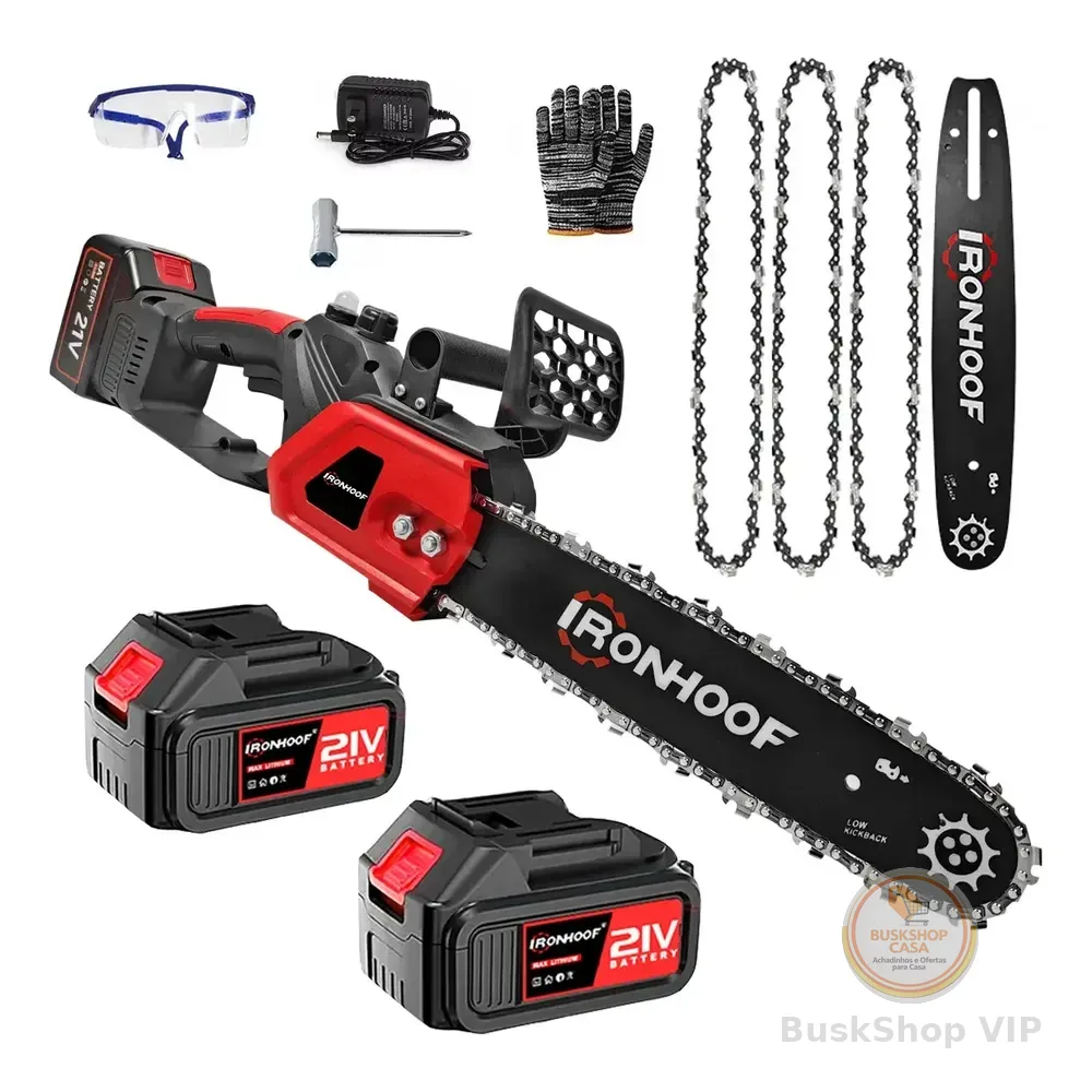 Moto Serra Elétrica 12 Polegadas Portátil 2 Baterias Vermelho 110/127/220v