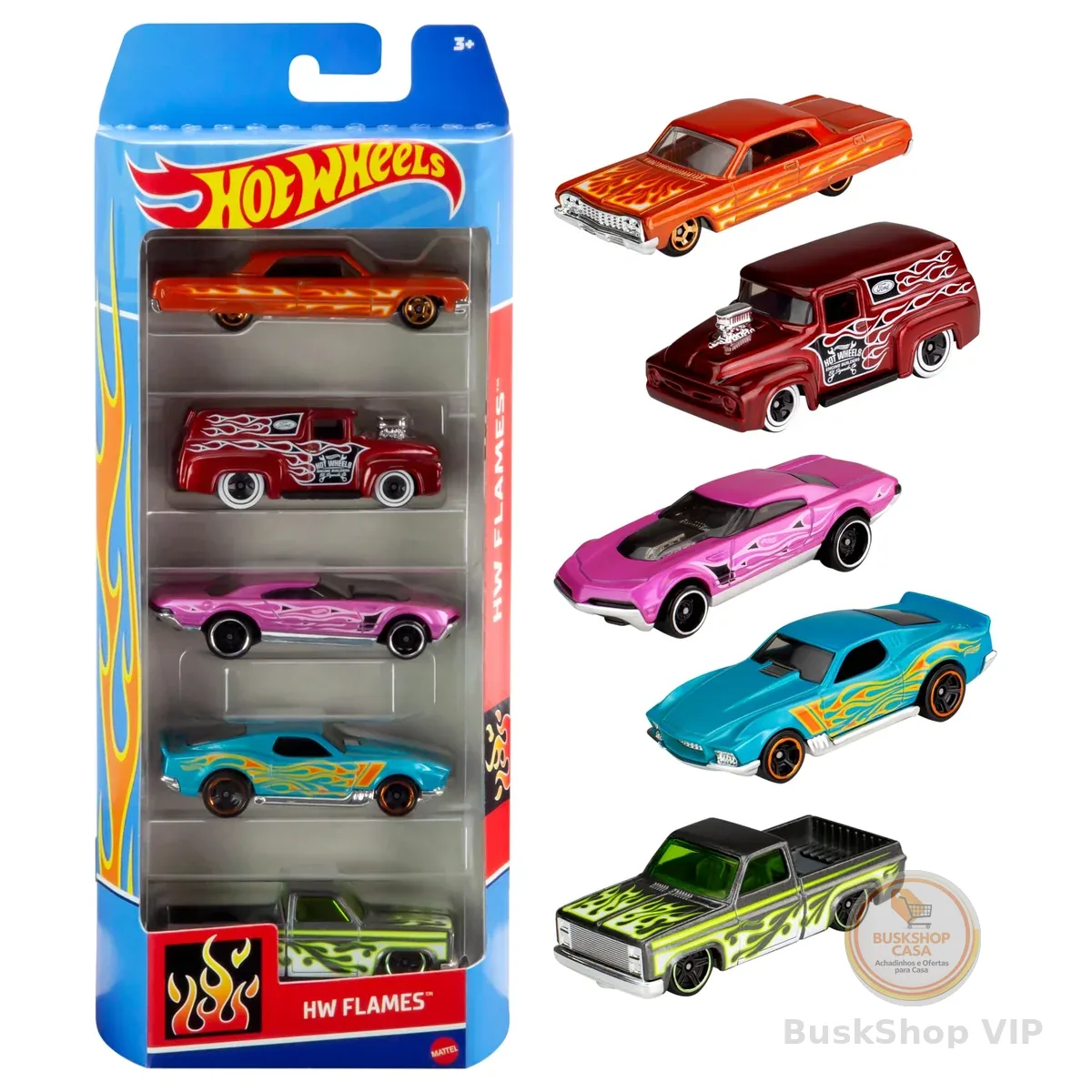 Pacote 5 Carros Sortidos, Hot Wheels, Mattel, Multicor - não é possível escolher as cores
