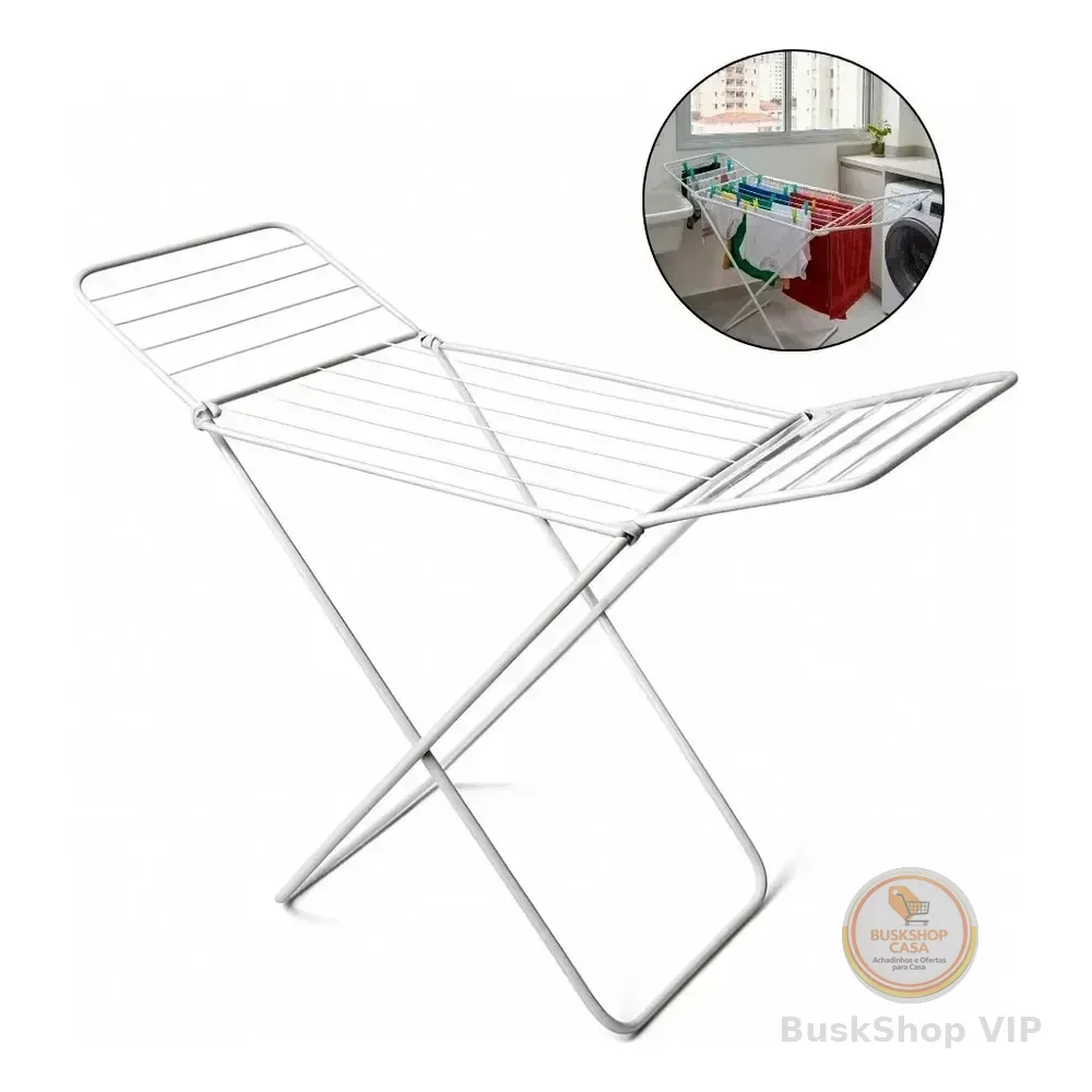 Varal De Chão Dobrável Com Abas Retrátil Aço Reforçado 180x50cm Casa Lys