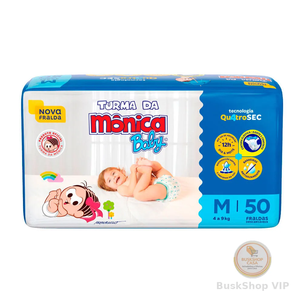 Fralda Infantil Turma da Mônica Baby Mega Tamanho M 50 Fraldas Descartáveis
