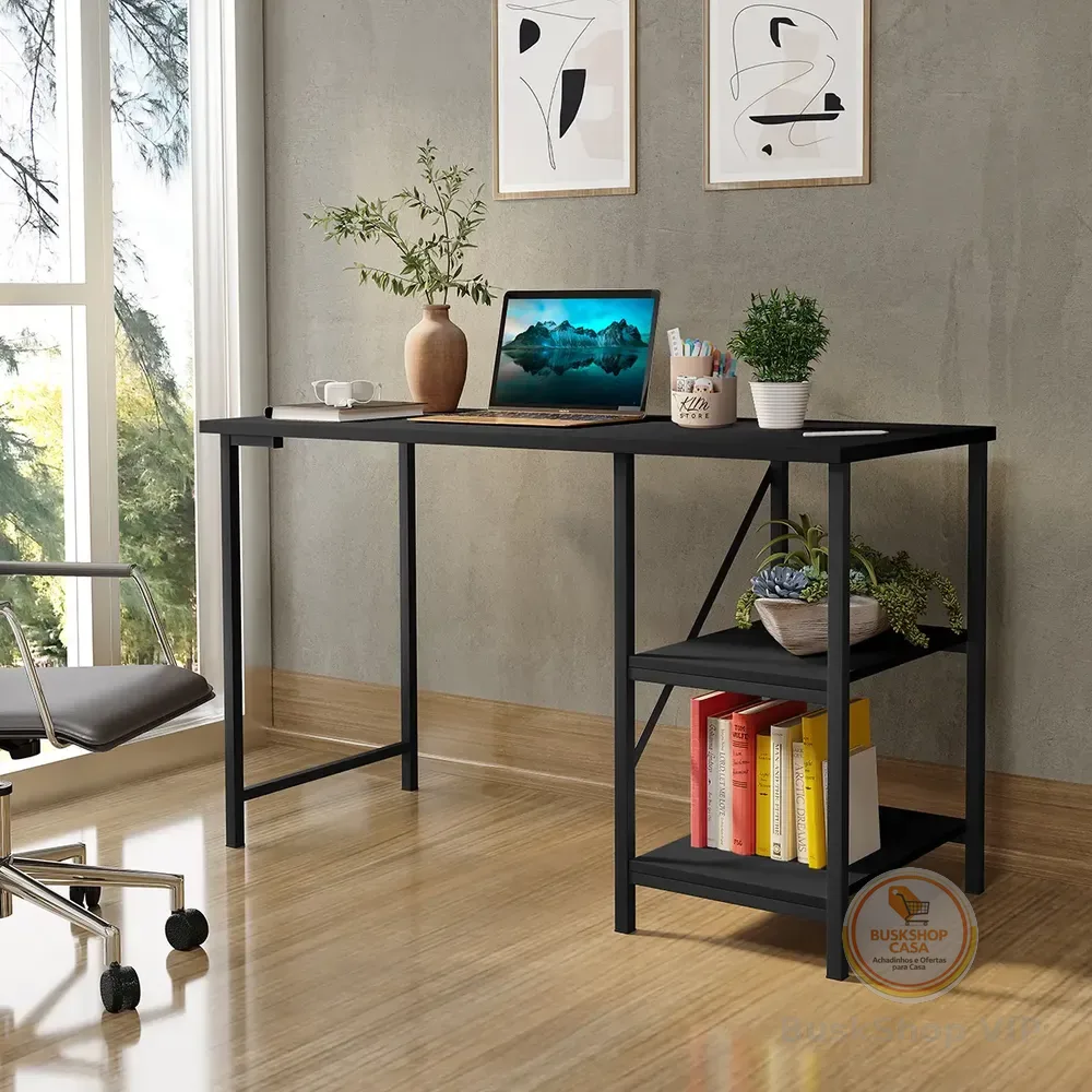 Escrivaninha Mesa Office Estudo Estilo Industrial Cor Preto 1,10m Klm Store