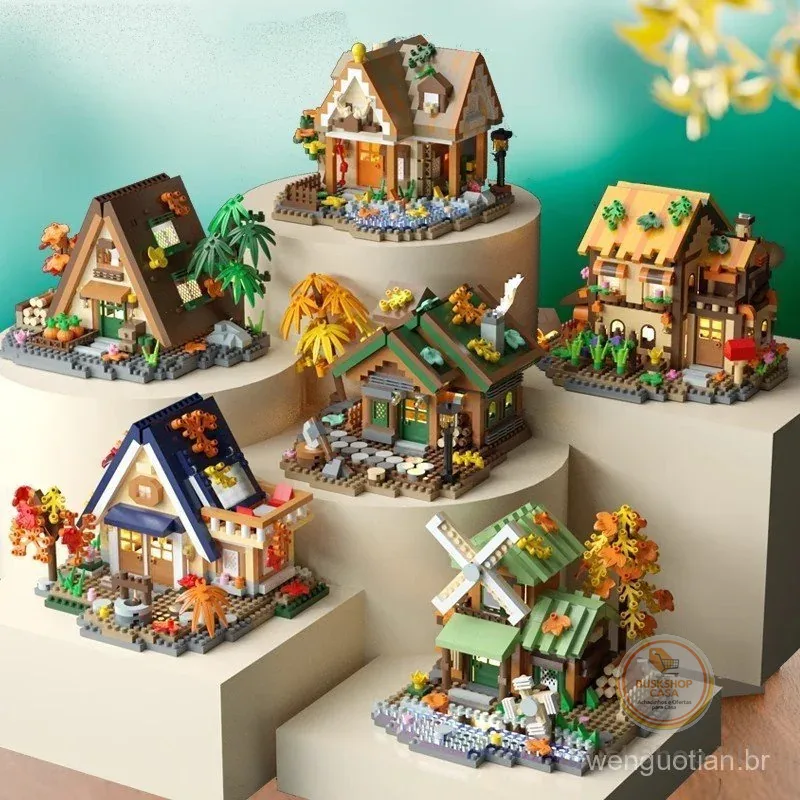 Compatível com blocos de construção de casas de madeira LEGO Forest, blocos de construção de cenas de rua, moinho de ven