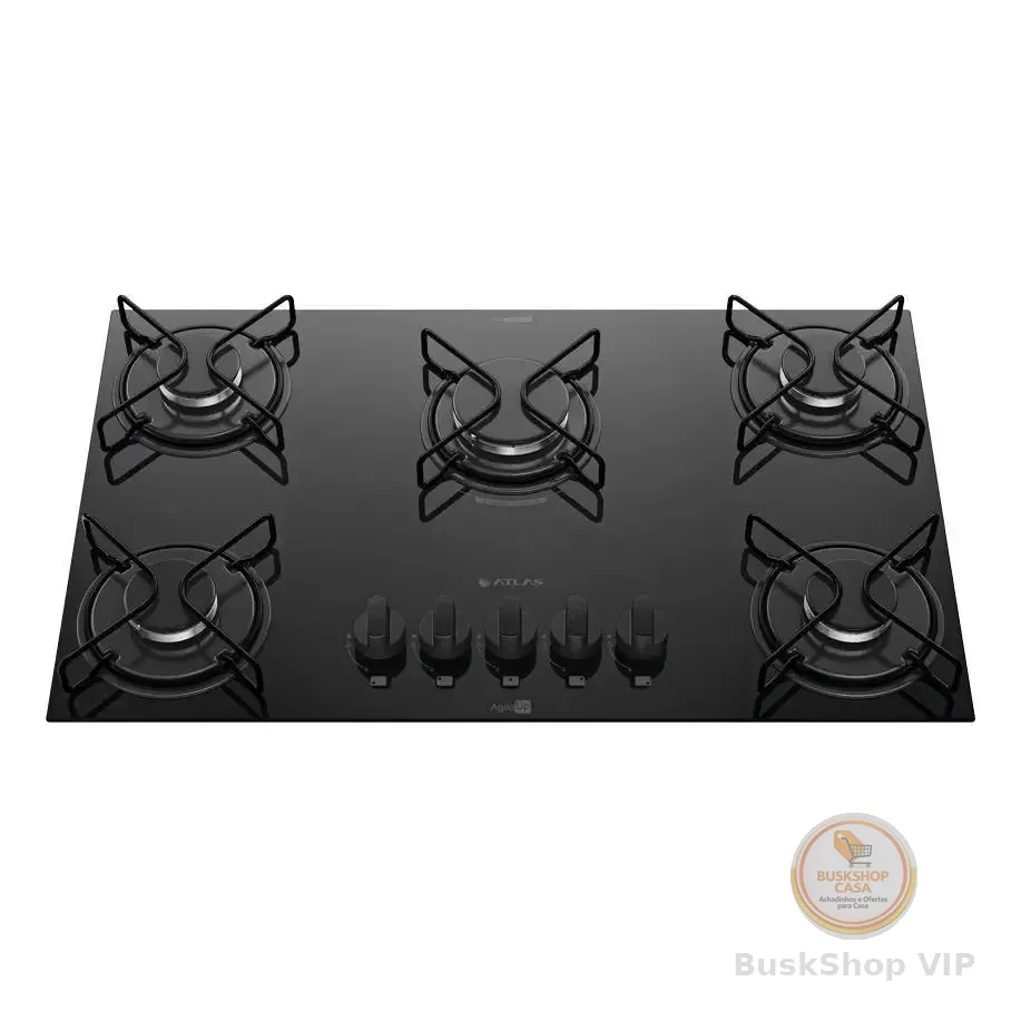 Cooktop 5 Bocas Mesa De Vidro Atlas Agile Up Bivolt Preto