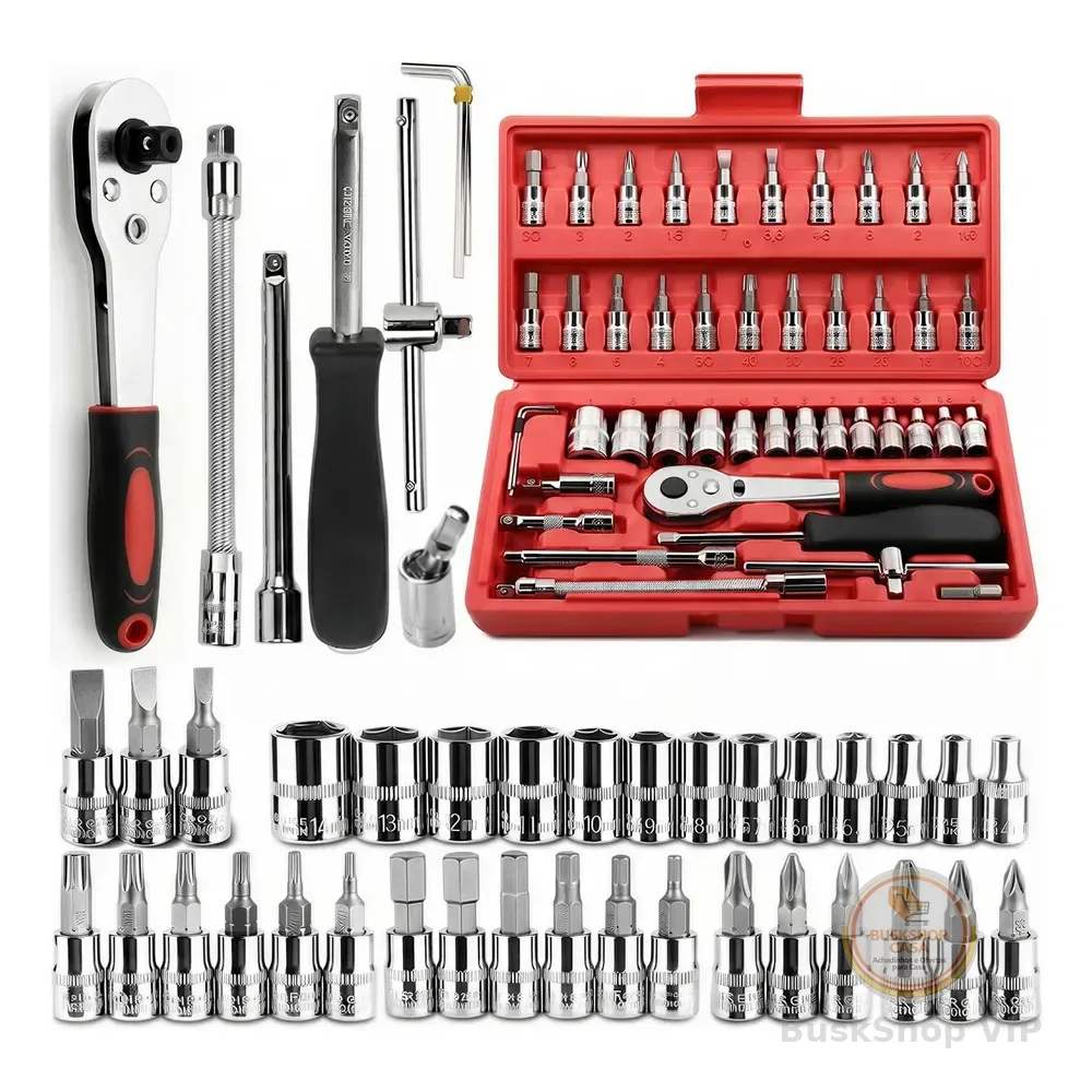 Kit 46 Ferramenta Jogo Chave Catraca Repara Moto Carros Vermelho
