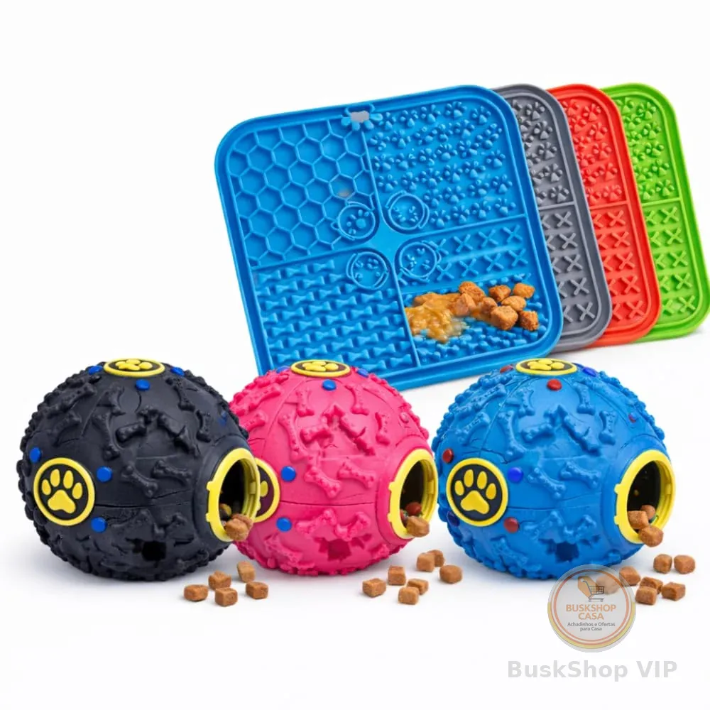 Kit Anti Ansiedade para Cães com Bola Dispenser de Petiscos 7,5cm + Tapete de Lamber Silicone | Brinquedo Interativo para Estímulo Mental, Alimentação Lenta e Redução do Estresse Pet
