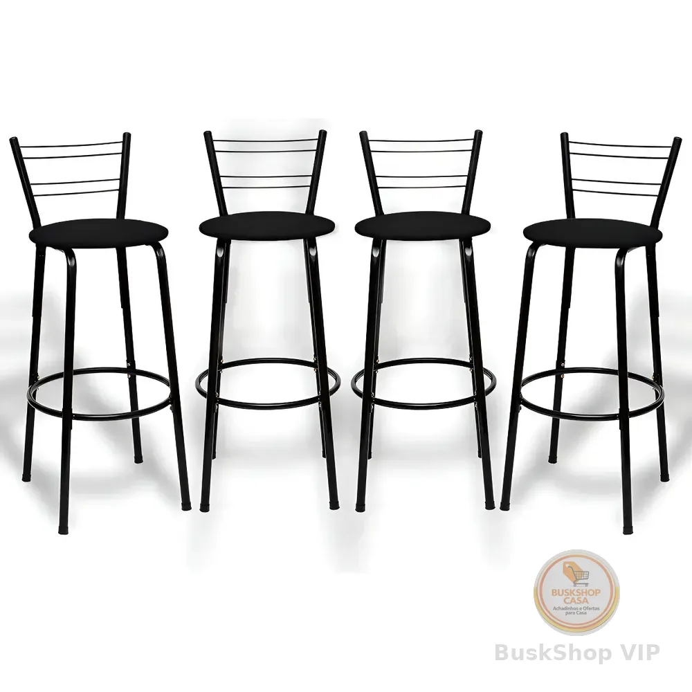 Kit 4 Banquetas Itagold Florida Top Alta Cozinha Americana Bar Balcão Alto Estrutura Preta Atlanta Cor Assento Preto 90cm