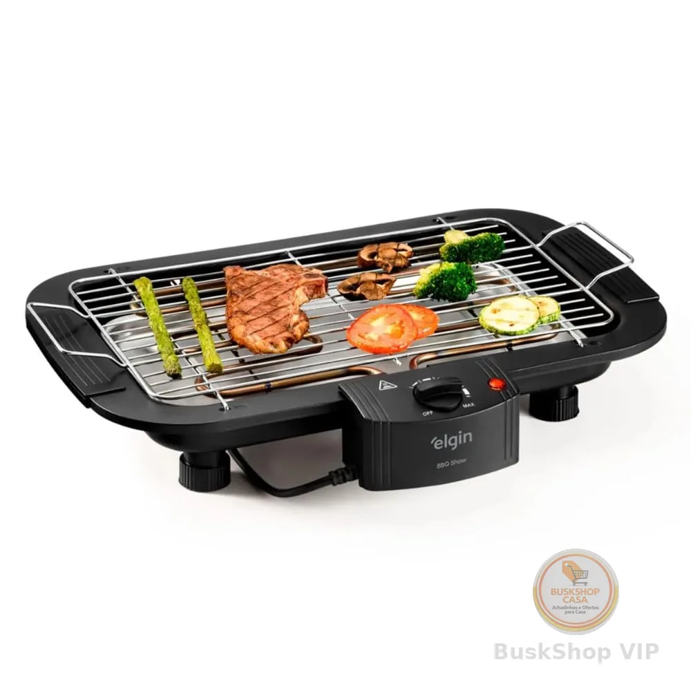 Churrasqueira Elétrica De Mesa Bbq Show Elgin 110V Com controle de temperatura, bandeja anti-fumaça e grelha removível