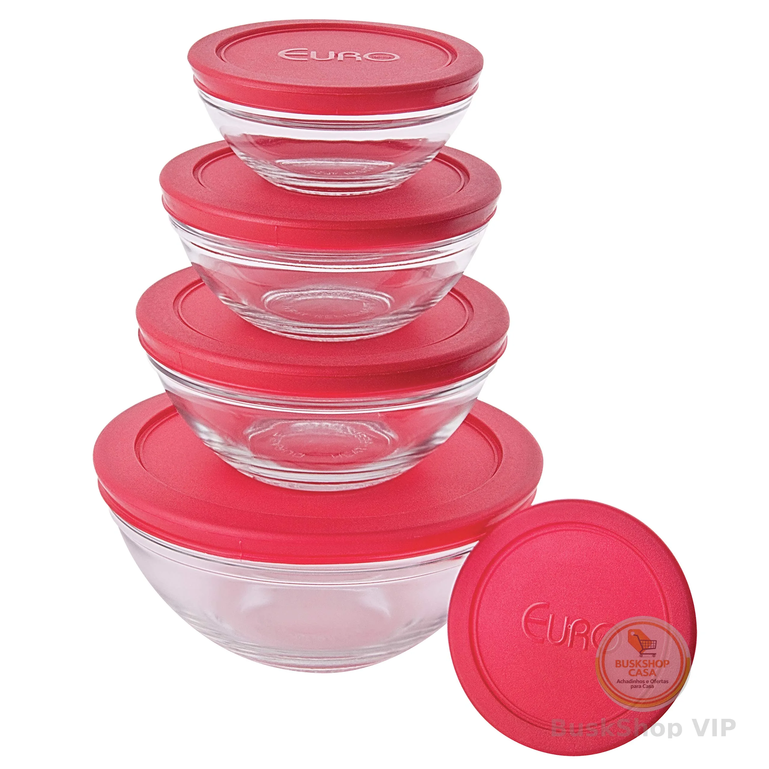 Euro Home - Conjunto de Potes de Vidro Redondos com Tampa Plástica 5 Peças