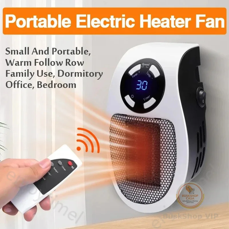 Aquecedor Portátil Elétrico de Parede, Aquecedor de Ambiente, Eletrodoméstico, Mini Radiador com Controle Remoto, 500W
