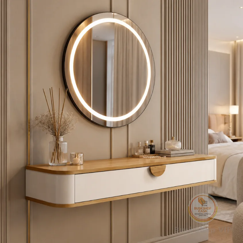 Penteadeira Suspensa Camarim com Gaveta Multifuncional para Quarto Organizador Decorativa Retrô MDF