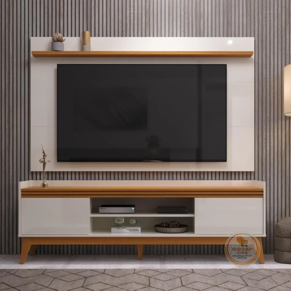 Rack Com Painel Para TV  Até 70 Polegadas Detalhe Ripado Astúrias 180 cm