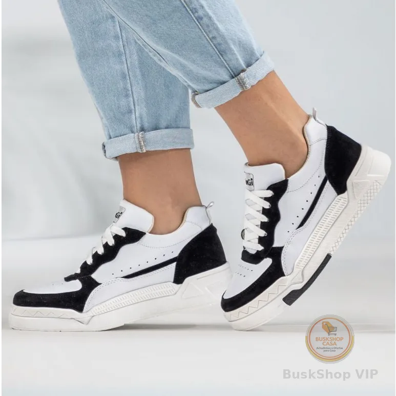Tênis Sneaker Feminino Jade Casual GuGi Branco Com Detalhes de Camurça Solado Confort 623-GG