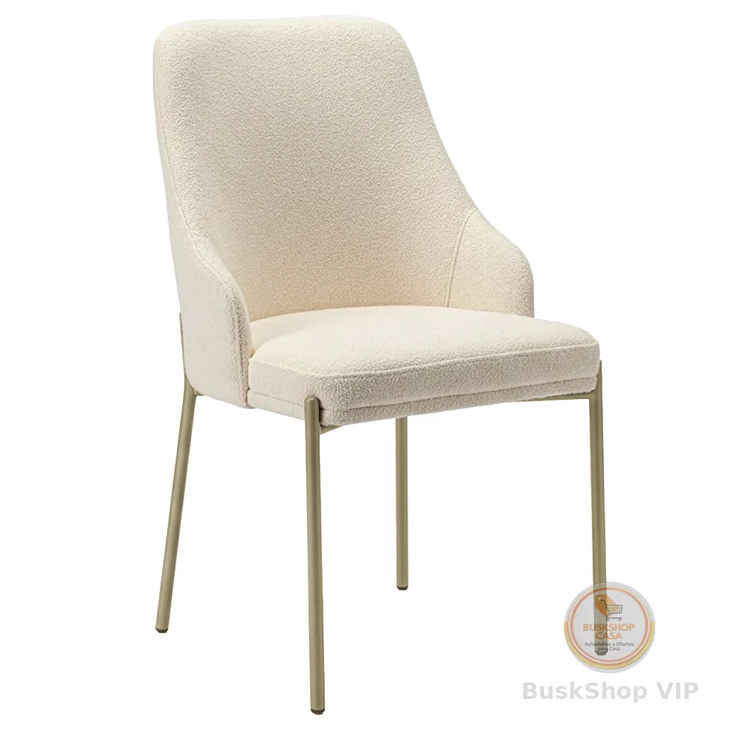 Cadeira de Mesa de Jantar Aurora Bouclé Luxuosa Base Ferro Moderna