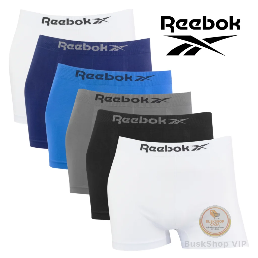 Kit 6 Cuecas Boxer Reebok Masculina Original Lisa Microfibra