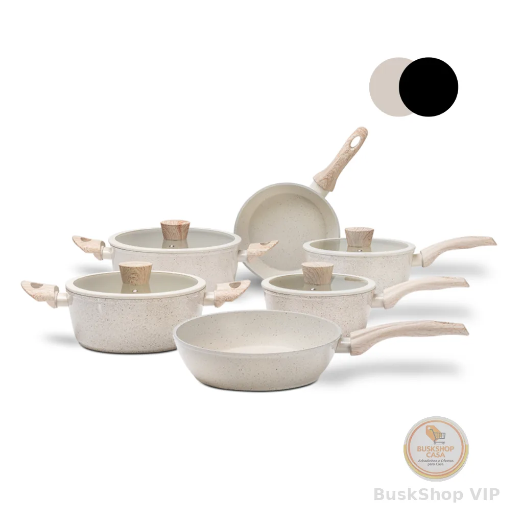 Jogo de Panelas 6 Peças Brinox Antiaderente Ceramic Life Sirius Vanilla e Preto - Com Indução