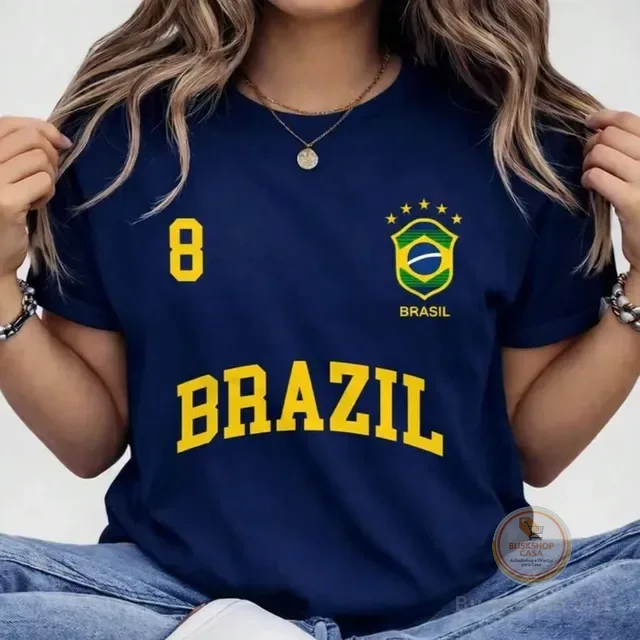 Blusa Feminina Brasil Hexa T-shirt Verão Manga Curta Algodão