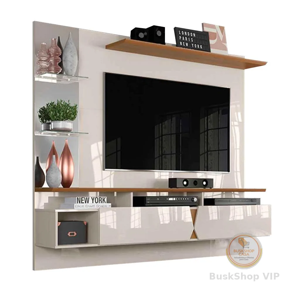 Painel Para Tv Intense Lukaliam Off White / Damasco