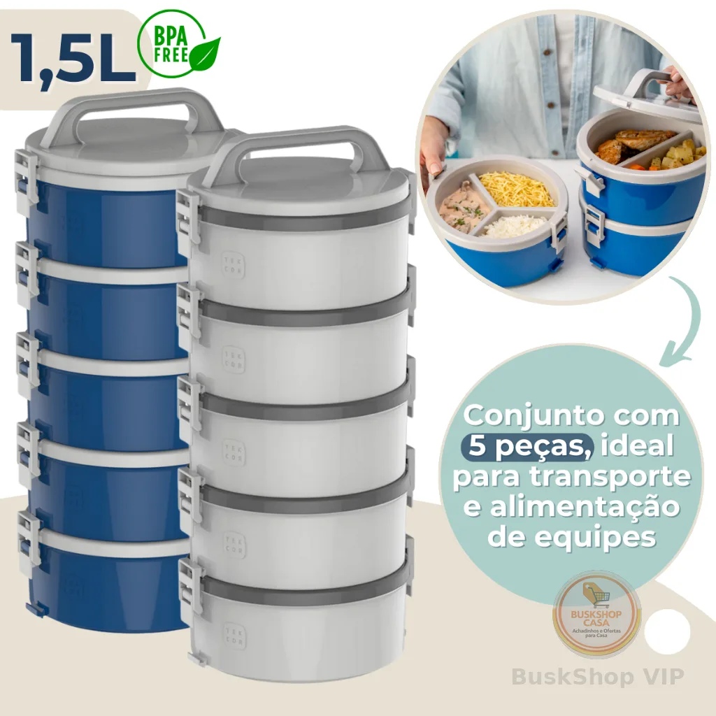 Marmita Térmica com Divisória 5 Peças com Presilhas e Alça Soprano