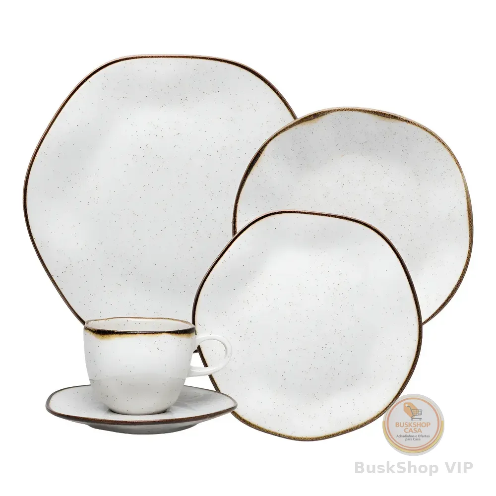 Aparelho De Jantar 30 Peças Ryo Maresia Oxford Porcelana Branco Liso