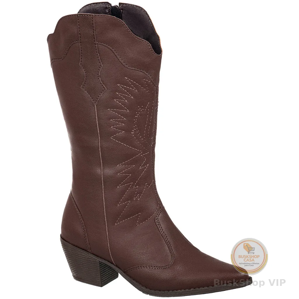 Bota Texana GiGiL Feminina Cano Alto Salto Médio Western Bordada