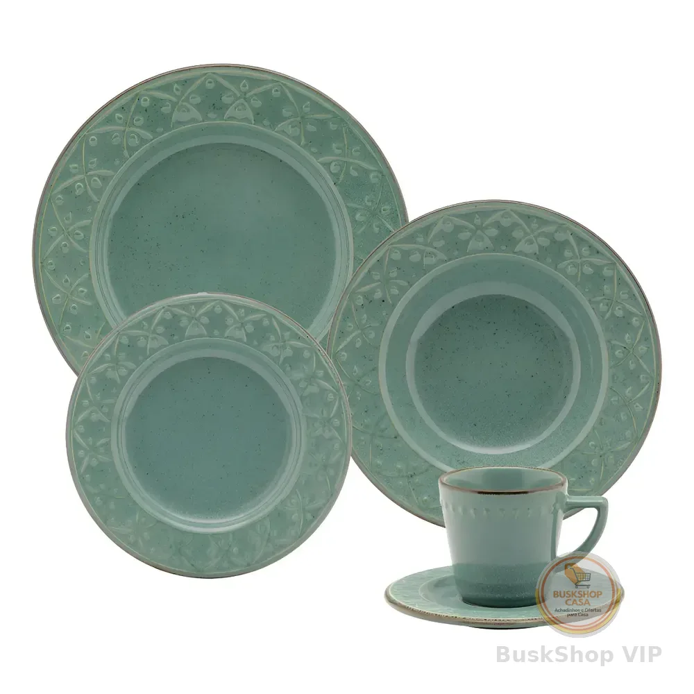 Aparelho De Jantar E Chá 20 Peças Oxford Mendi Malaquita Verde Liso Com Textura