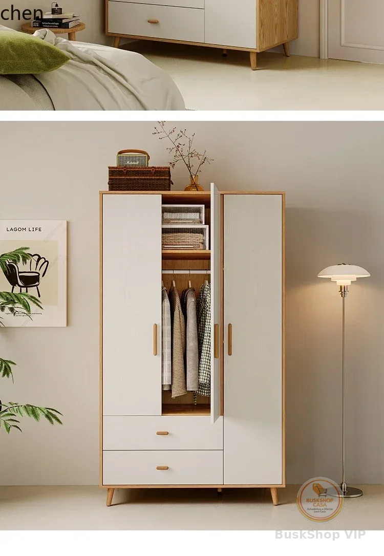 Guarda-roupa W5.19 para quarto, em madeira maciça, com pés, para apartamento pequeno, armário simples, indústria de madeira.