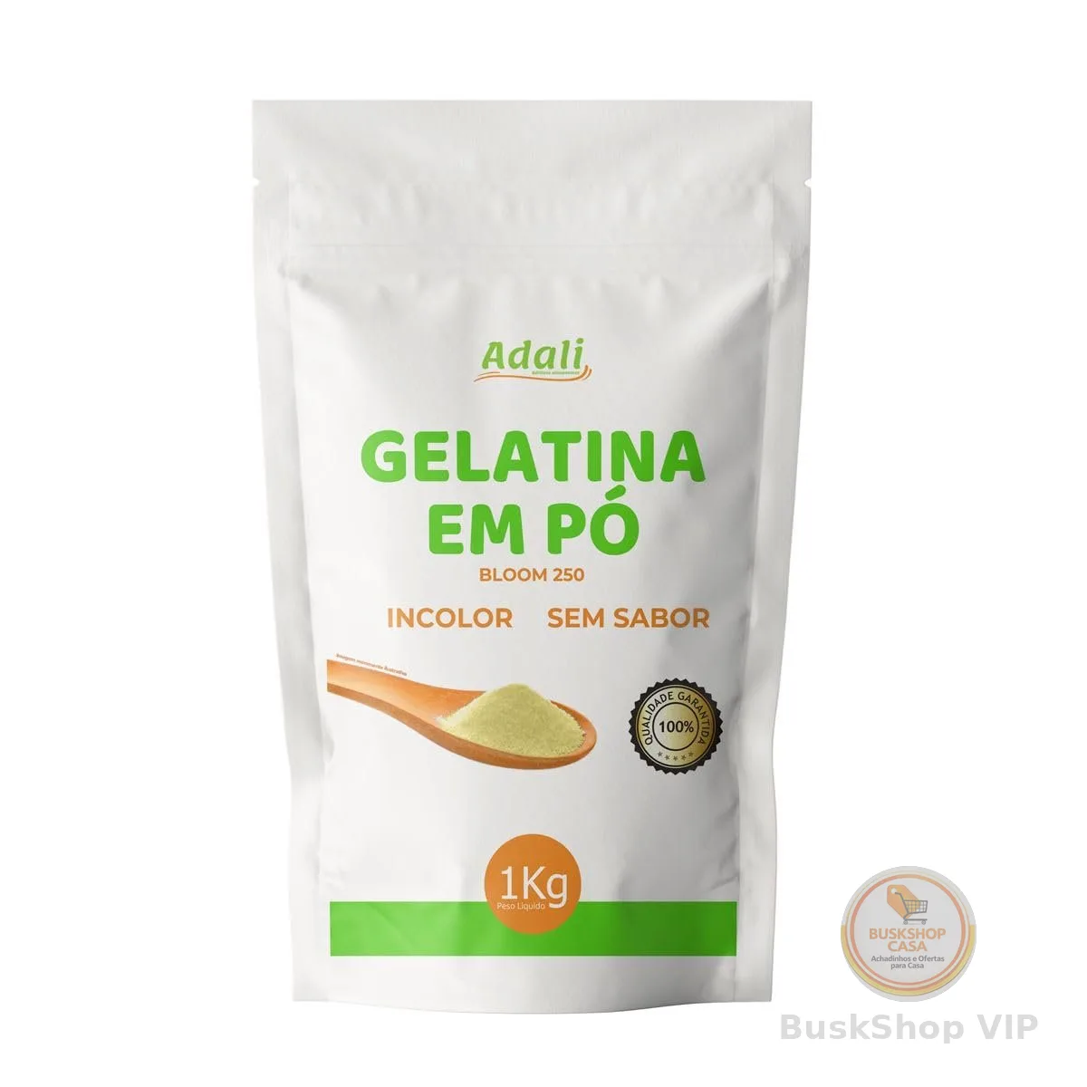 Adali Gelatina em Pó Bloom 250, Sem Sabor, Incolor, 1Kg