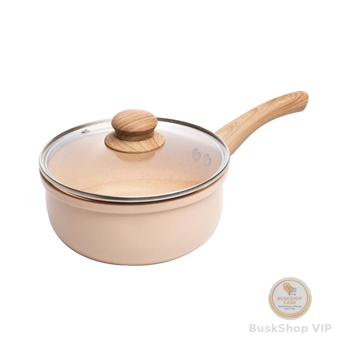LYOR - Panela de Indução em Alumínio com Revestimento Cerâmico e Tampa de Vidro Bege 18cm - 1,8L