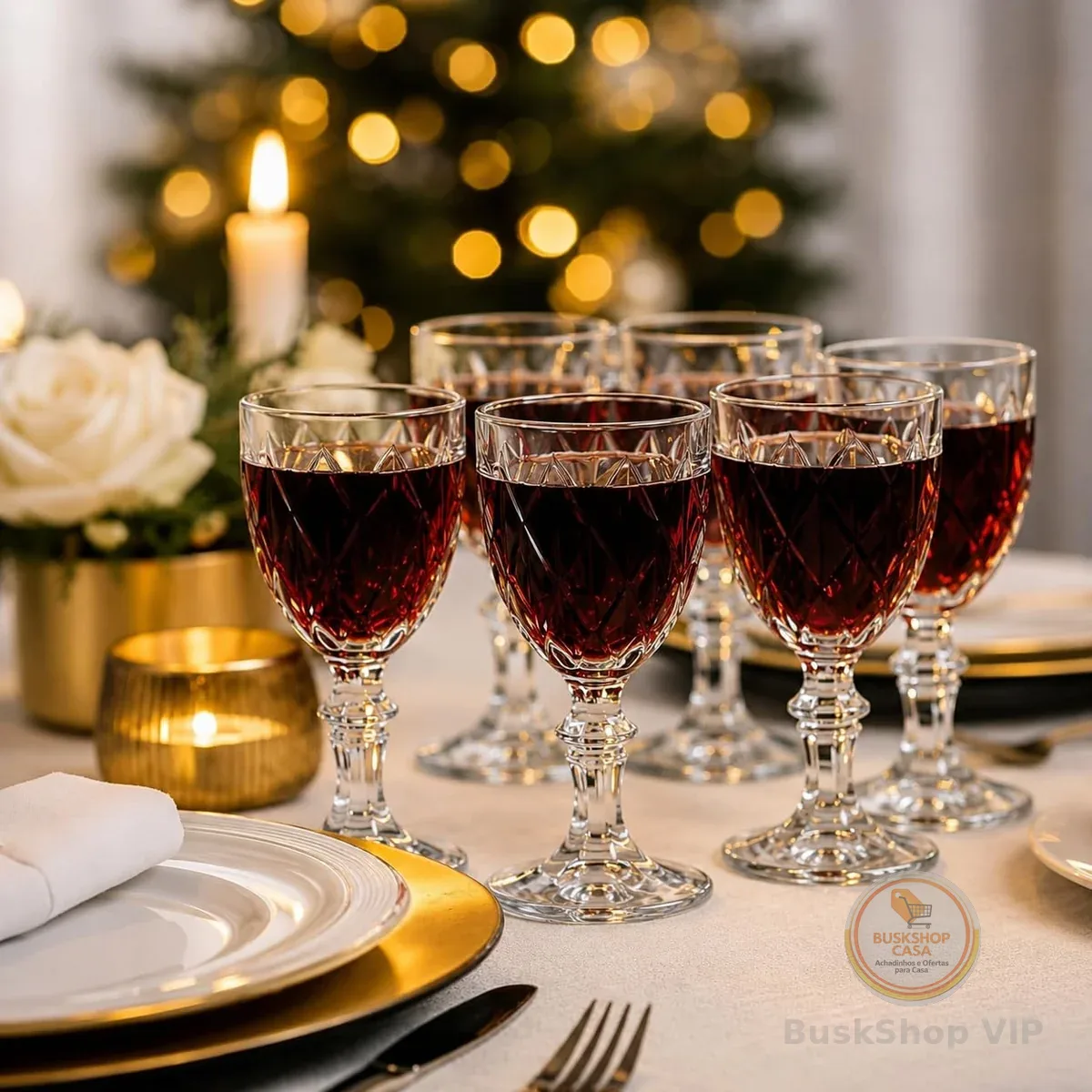 Jogo de 6 Taças 340ML de Vidro Diamond Transparente Design Elegante e Sofisticado para Água Suco Vinho Mesa Posta Luxo,