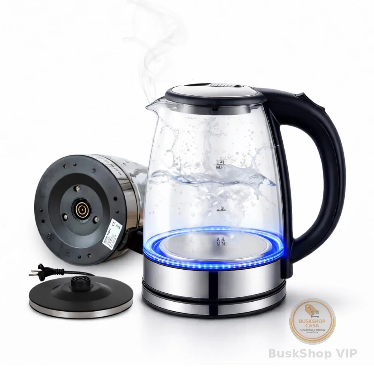 Chaleira Elétrica de Vidro 110v, 1200W, 1,8L, com Desligamento Automático, Luz LED Interna, Aquecimento Rápido - Pazie®