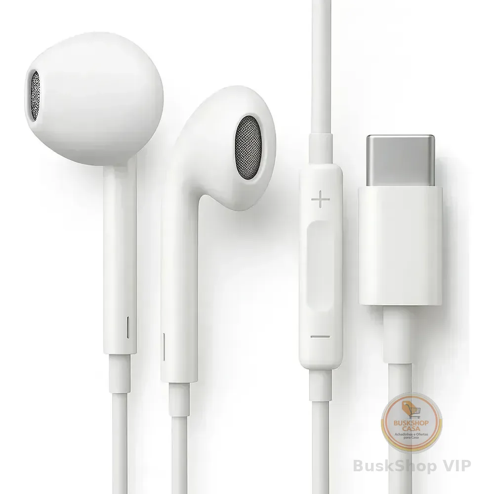 Fones De Ouvido Usb-c Tipo C Com Microfone Integrado Som Estéreo Alta Qualidade Controle De Chamadas Compatível Com... Branco