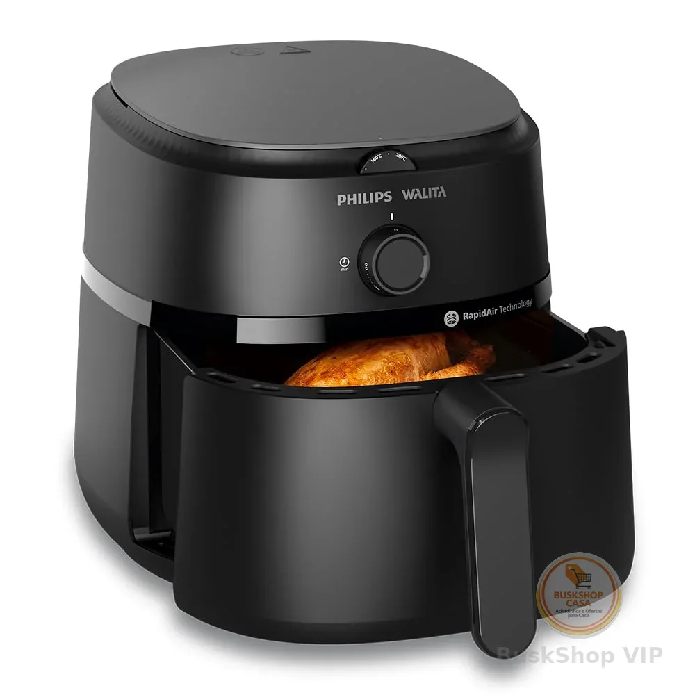 Philips Walita Fritadeira Airfryer Série 1000 4,2L, Tecnologia Rapid Air, 12 Funções de Cozimento, Economia de Energia, Limpeza Fácil, Design Compacto, Preta, 110V (NA120/00)