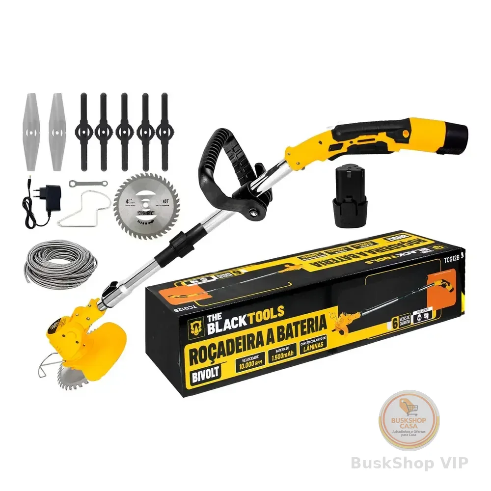 Roçadeira Aparador Grama A Bateria Recarregável 460w Profissional Com Acessórios Tcg12b The Black Tools 127/220v Amarelo